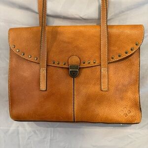Patricia Nash Verbania Leather Satchel Tan Cognac Vintage Boho Structured Bag